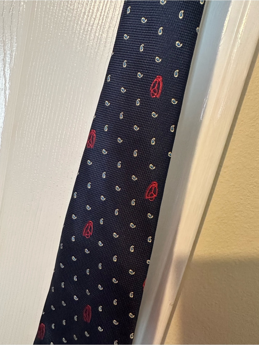 Vintage Celine Paris Pure Silk Navy Equestrian Paisley Logo Tie - Picture 5 of 12